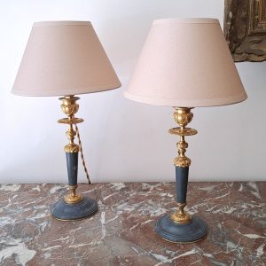Paire de lampes bronze et marbre XIXème Hauteur 37 cm