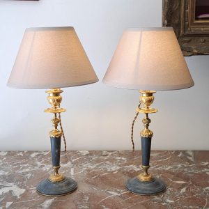 Paire de lampes bronze et marbre XIXème Hauteur 37 cm