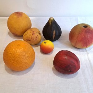 Série de 7 fruits en marbre peint